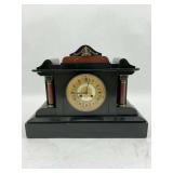 Antique Black Marble Mantel Clock with Columns