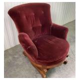 Vintage Burgundy Velvet Platform Rocking Swivel Chair