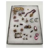 Mixed Lot of Vintage Costume Jewelry: Brooches, Earrings, Necklace & Mask