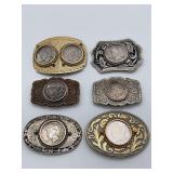 Collection of Coin Belt Buckles Featuring Silver Dollars