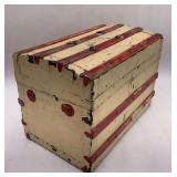 Vintage Wood Steamer Trunk Red & Cream Stripe