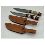 Handmade Hunting Knives with Leather Sheaths (Set of 2)