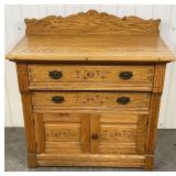 Antique Oak Washstand - hand Carved Eastlake Period 1880s-1900s
