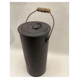 Metal Ash Bucket with Lid and Wooden Handle