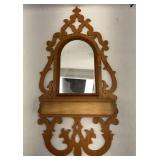 Hand Crafted Pine Victorian Style Wall Mirror with Shelf