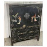 Vintage Chinese Black Lacquer Cabinet with Hand-Painted Decoration