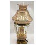 Elegant Pink Glass Table Lamp with Crystal Prisms