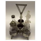 Meriden B. Company Silverplate and Glass Cruet Condiment Set, Patented Jan 1, 1867