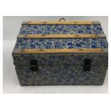 Antique Blue Floral Paper Covered Storage Trunk