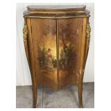 French Louis XV-style bombe cabinet with hand painted decoration