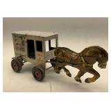 MAR Toyland's Milk & Cream Farm Products Tin Horse Drawn Wagon