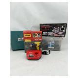 Makita Case, Wagner Furno 300 Heat Gun, Craftsman Dovetail Joint Fixture, Milwaukee Charger, and Toolbox Assortment