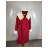 Vintage Bolura Red Wool Coat w/ Fur Trim