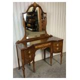 Elegant 1920s -1930s Inlaid Vanity w/Ornate Mirror