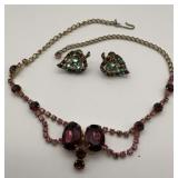 Screw Back Earrings with Purple Stone Necklace Set