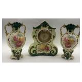 Decorative Mantel Clock with Matching Floral Vases - 3 Piece Set