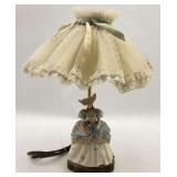 Vintage Porcelain Lady Figurine Lamp with Lace Shade