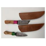 Pair of Handcrafted Fixed Blade Knives with Leather Sheaths