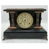 Antique Black Slate Mantel Clock with Marble