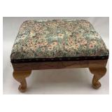 Carved Oak Footstool with Tapestry Upholstery