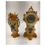 Floral Decorated Clock and Vase Set