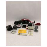Canon T90 Camera with Lenses, Flash, and Prinz Bag