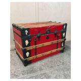 Antique Red Painted Steamer Trunk