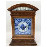 Antique Oak Mantel Clock with Blue Delft Dial