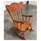 Oak Pressed Back Rocking Chair with Carved Back
