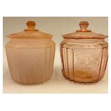 Pair of Pink Depression Glass Jars with Lids