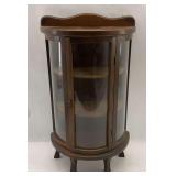 Small Vintage Oak Curved Glass Curio cabinet