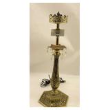 Ornate Brass Table Lamp with Crystal Accents and Crown Top