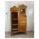 Antique Oak Side by Side Secretary Desk & Display Cabinet