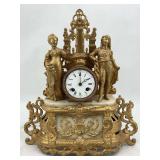 Ornate Metal Figural Mantle Clock with Pendulum