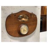 Vintage Arts and Crafts Wall Mirror with Inset Clock and Key Hooks
