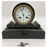Antique Black Marble Drum Mantel Clock