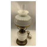 Elegant White Glass Lamp with Brass Accents