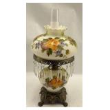 Floral Parlor Lamp with Crystal Prisms