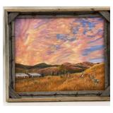 Signed Nan Reeves Landscape Painting with Rustic Frame