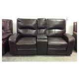 Leather dual power recline loveseat