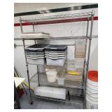 Rack with assorted plastic bins
