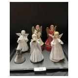 5 Ceramic Musical Angel Figures, Handmade Bell.