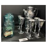 Stainless Drink Mixing Pitcher & Glasses, Aqua