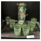 Vintage Hand Painted Northwood Pitcher, 6 Cups.