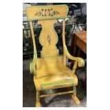 Yellow Green Primitive Painted Rocking Chair.