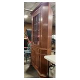 Knotty Pine Wood Corner Hutch.