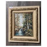 Antique Forest Scene Oil Painting On Canvas.