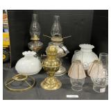 Oil Lamps, Milk & Slag Glass Shades, Hurricanes.