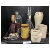 Adv Glass Dairy Bottle, Ruby Lamp, Decanter.