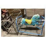 Vintage Metal Wheeled Baby Cradle, Metal/Plastic